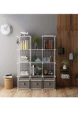 hodbehod 12 Bölmeli Beyaz Renk Metal Tel Portatif Organizer Oyuncak Dolabı Kitaplık Raf Elbise Dolabı - 4
