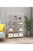 hodbehod 12 Bölmeli Beyaz Renk Metal Tel Portatif Organizer Oyuncak Dolabı Kitaplık Raf Elbise Dolabı - 3