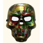 Kırmızı Kanlı Dişli Dracula Kafatası Maskesi Altın Renk thumbnail 1