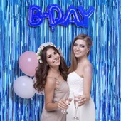 Ekstra Metalize Mavi Renk Saçaklı Arka Fon Perde 1x2 metre thumbnail 1