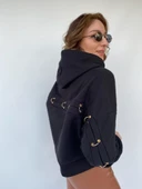 Kadın Gold Aksesuar Detaylı Kapüşonlu Sweat Siyah - 6