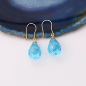 925 Ayar Gümüş Değerli ve Doğal Mavi Topaz Taşlı Küpe - ES00142 thumbnail 2