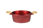 22 cm Febern Premium Bio Granit Alüminyum Döküm Nisch Tencere (Metalik Kırmızı-Açık Ahşap Kulp) - 2