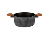 22 cm Febern Premium Bio Granit Alüminyum Döküm Nisch Tencere (Siyah-Koyu Ahşap Kulp) - 1