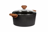 24 cm Febern Premium Bio Granit Alüminyum Döküm Nisch Tencere (Siyah-Koyu Ahşap Kulp) - 1