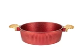 26 cm Febern Premium Bio Granit Alüminyum Döküm Nisch Tencere (Metalik Kırmızı-Açık Ahşap Kulp) - 2