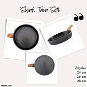 Febern Premium Bio Granit Alüminyum Döküm Nisch Tava Seti (Siyah-Koyu Ahşap Kulp) - 1