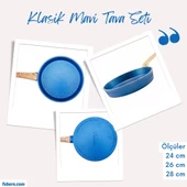 Febern Premium Bio Granit Alüminyum Döküm Nisch Tava Seti (Klasik Mavi-Açık Ahşap Kulp) - 1