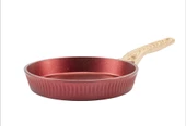 24 cm Febern Premium Bio Granit Alüminyum Döküm Nisch Tava (Metalik Kırmızı-Açık Ahşap Kulp) - 1