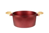 24 cm Febern Premium Bio Granit Alüminyum Döküm Nisch Tencere (Metalik Kırmızı-Açık Ahşap Kulp) - 2