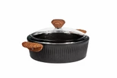 26 cm Febern Premium Bio Granit Alüminyum Döküm Nisch Tencere (Siyah-Koyu Ahşap Kulp) - 1