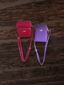 Kadın Suni Deri Baskılı Çapraz Askılı Telefon Bölmeli Cüzdan Çanta - Lila-pembe - 1