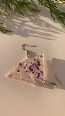 Epoksi İçine Mor Glitter Süs Tırtıklı Kristal Desen Üçgen Şekil Gümüş Aksesuar Küpe El Yapımı thumbnail 1
