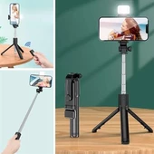 Selfie Çubuğu Işıklı Kablosuz Kumandalı Masaüstü Tripod Olabilen Telefon Tutuculu - 6
