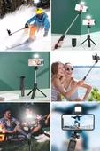 Selfie Çubuğu Işıklı Kablosuz Kumandalı Masaüstü Tripod Olabilen Telefon Tutuculu - 12