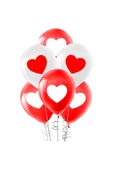 Kırmızı Beyaz Kalp Baskılı Balon – 10 Adet - 1
