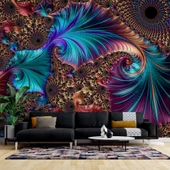 3 Boyutlu Mavi Franktal Görünümlü Duvar Kağıdı Baskı thumbnail 1