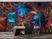 3 Boyutlu Mavi Franktal Görünümlü Duvar Kağıdı Baskı thumbnail 4