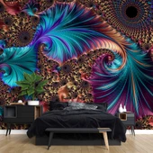 3 Boyutlu Mavi Franktal Görünümlü Duvar Kağıdı Baskı thumbnail 2