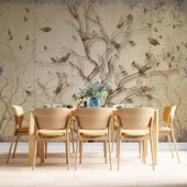 Sonbahar Kuş ve Ağaç Temalı Duvar Kağıdı Baskı thumbnail 5