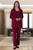 Mecit 6020 Bayan Bordo Büyük Beden Uzun Kollu Pijama Takımı - 1