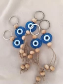 Nazar Boncuk Şeffaf Mavi Anahtarlık 5 Adet Kötü Göz Kovucu Ahşap Boncuklu Nazar Hand Made Hasır Nazarlı Anahtarlık thumbnail 3