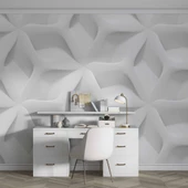 3 Boyutlu Beyaz Kabartma Görünümlü Duvar Kağıdı Baskı thumbnail 4