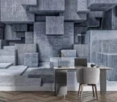 3 Boyutlu Beton Küp Görünümlü Duvar Kağıdı Baskı thumbnail 4