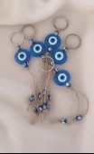 Nazar Boncuk Şeffaf Mavi Anahtarlık 5 Adet Kötü Göz Kovucu Ahşap Boncuklu Nazar Hand Made Hasır Nazarlı Anahtarlık - 5