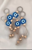 Nazar Boncuk Şeffaf Mavi Anahtarlık 5 Adet Kötü Göz Kovucu Ahşap Boncuklu Nazar Hand Made Hasır Nazarlı Anahtarlık thumbnail 4