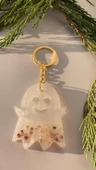 Parlak Beyaz Sedef Renkli Deniz Kabuklu Gold Aksesuarlı Hayalet Şekil Anahtarlık El Yapımı Epoksi thumbnail 1