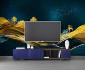 Moder Lacivert Gold Sanatsal Manzara Duvar Kağıdı Baskı thumbnail 3