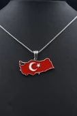 Türk Bayrağı ( Ay Yıldızlı ) Mineli  925 Ayar Gümüş Kolye Zincir 901119 - 7