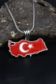 Türk Bayrağı ( Ay Yıldızlı ) Mineli  925 Ayar Gümüş Kolye Zincir 901119 - 2