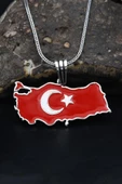 Türk Bayrağı ( Ay Yıldızlı ) Mineli  925 Ayar Gümüş Kolye Zincir 901119 - 1