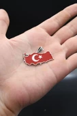 Türk Bayrağı ( Ay Yıldızlı ) Mineli  925 Ayar Gümüş Kolye Zincir 901119 - 9