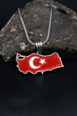 Türk Bayrağı ( Ay Yıldızlı ) Mineli  925 Ayar Gümüş Kolye Zincir 901119 - 3