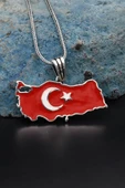 Türk Bayrağı ( Ay Yıldızlı ) Mineli  925 Ayar Gümüş Kolye Zincir 901119 - 4