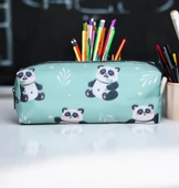 Yeşil Panda Desenli Tatlı Kalemlik - Okul Kalemliği-Makyaj Çantası - 3
