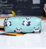 Yeşil Panda Desenli Tatlı Kalemlik - Okul Kalemliği-Makyaj Çantası - 2