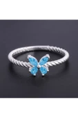 Açık Mavi Renkli Zirkon Taşlı Çıtır Kelebek Model Yüzük 925 Ayar Gümüş - 2