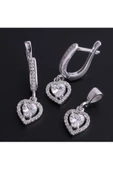 Gümüş (925 Ayar) Zirkon Taşlı Kalp Modeli Zarif Üçlü Set(Bir Çift Küpe, Kolye ucu)) thumbnail 2