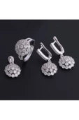 925 Ayar Gümüş Zirkon Taşlı Kartopu Çiçeği Modeli Dörtlü Set (Yüzük, Bir Çift Küpe, Kolye Ucu) thumbnail 2