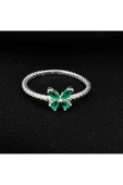 Yeşil Renkli Zirkon Taşlı Çıtır Kelebek Model Yüzük 925 Ayar Gümüş - 3