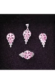 Damla Zirkon Pembe Taşlı Frapan Dörtlü Set 925 Ayar Gümüş (YÜZÜK, BİR ÇİFT KÜPE, KOLYE UCU) thumbnail 2