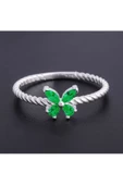 Yeşil Renkli Zirkon Taşlı Çıtır Kelebek Model Yüzük 925 Ayar Gümüş - 2