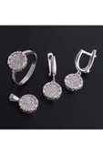 Gümüş (925 Ayar) Zirkon Taşlı Dörtlü Set (Yüzük, Bir Çift Küpe, Kolye Ucu) thumbnail 2