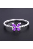 Mor Renkli Zirkon Taşlı Çıtır Kelebek Model Yüzük 925 Ayar Gümüş thumbnail 2