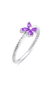 Mor Renkli Zirkon Taşlı Çıtır Kelebek Model Yüzük 925 Ayar Gümüş thumbnail 1