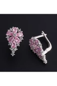 Damla Zirkon Pembe Taşlı Frapan Dörtlü Set  925 Ayar Gümüş (Yüzük, Bir Çift Küpe, Kolye Ucu) - 4